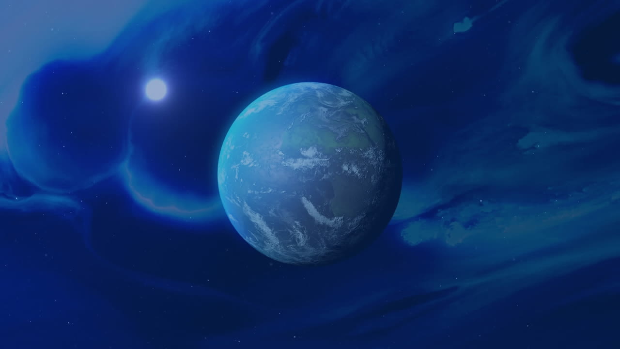 Animation of floating nucleotides and rotating globe over abstract background