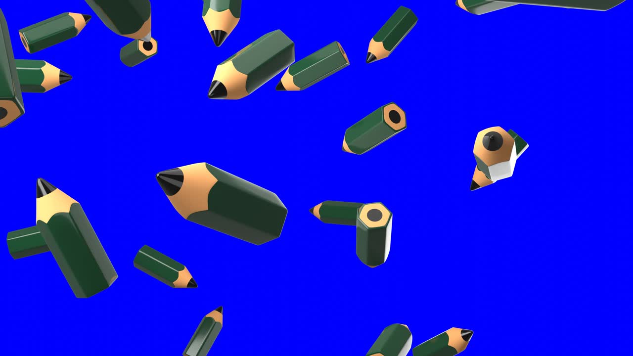 Pencils on blue chroma key background.