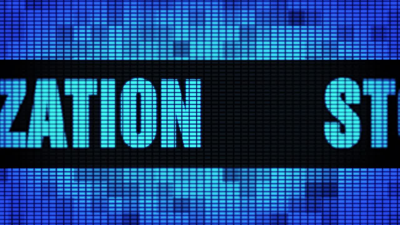 Storage optimization front text scrolling on light blue digital led display board pixel light screen