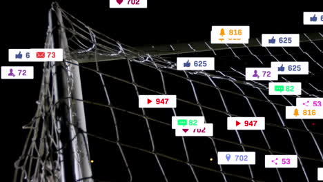 animation of multiple notification bars over close up of goal post against night sky