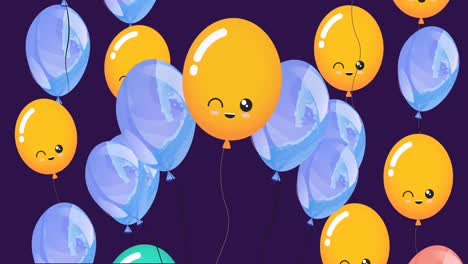 Animation-of-multiple-colorful-balloons-on-purple-background