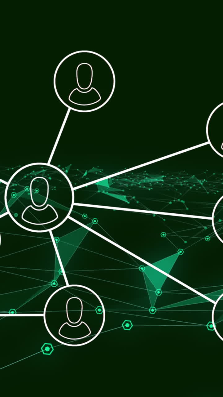 Animation of network of connections with people icons over green background
