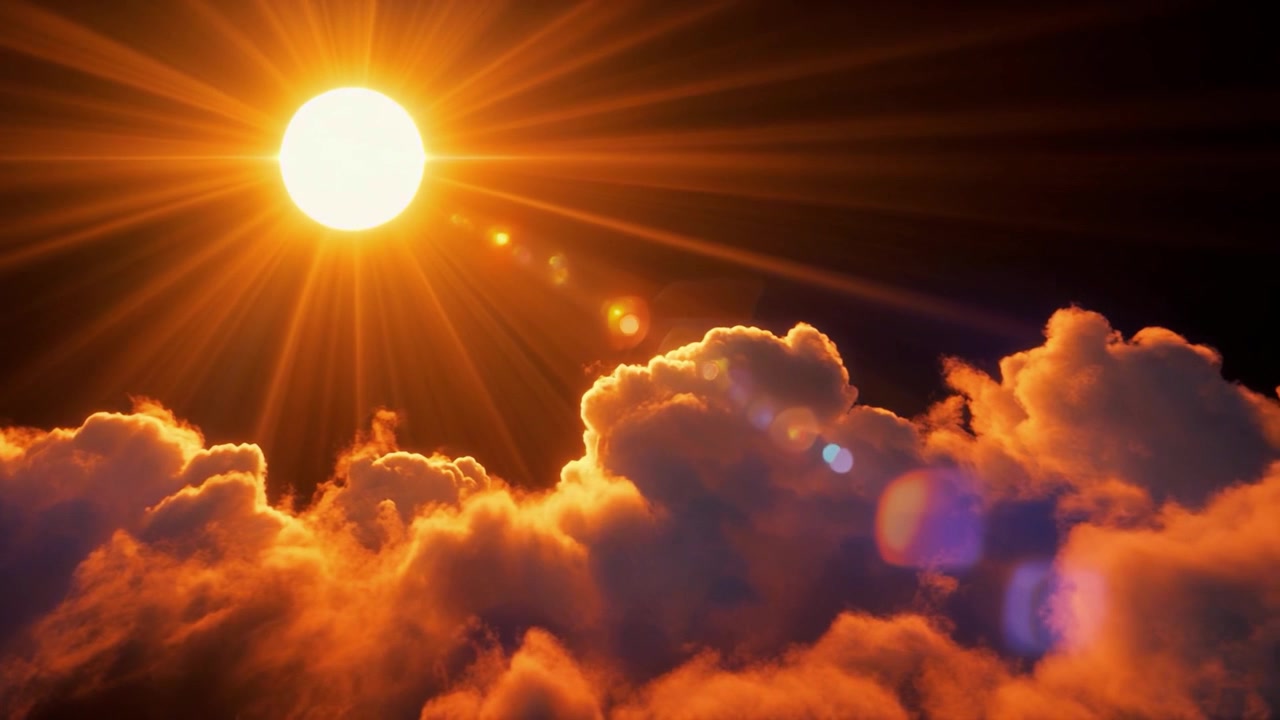 Skinnende sol over dramatiske gylne skyer