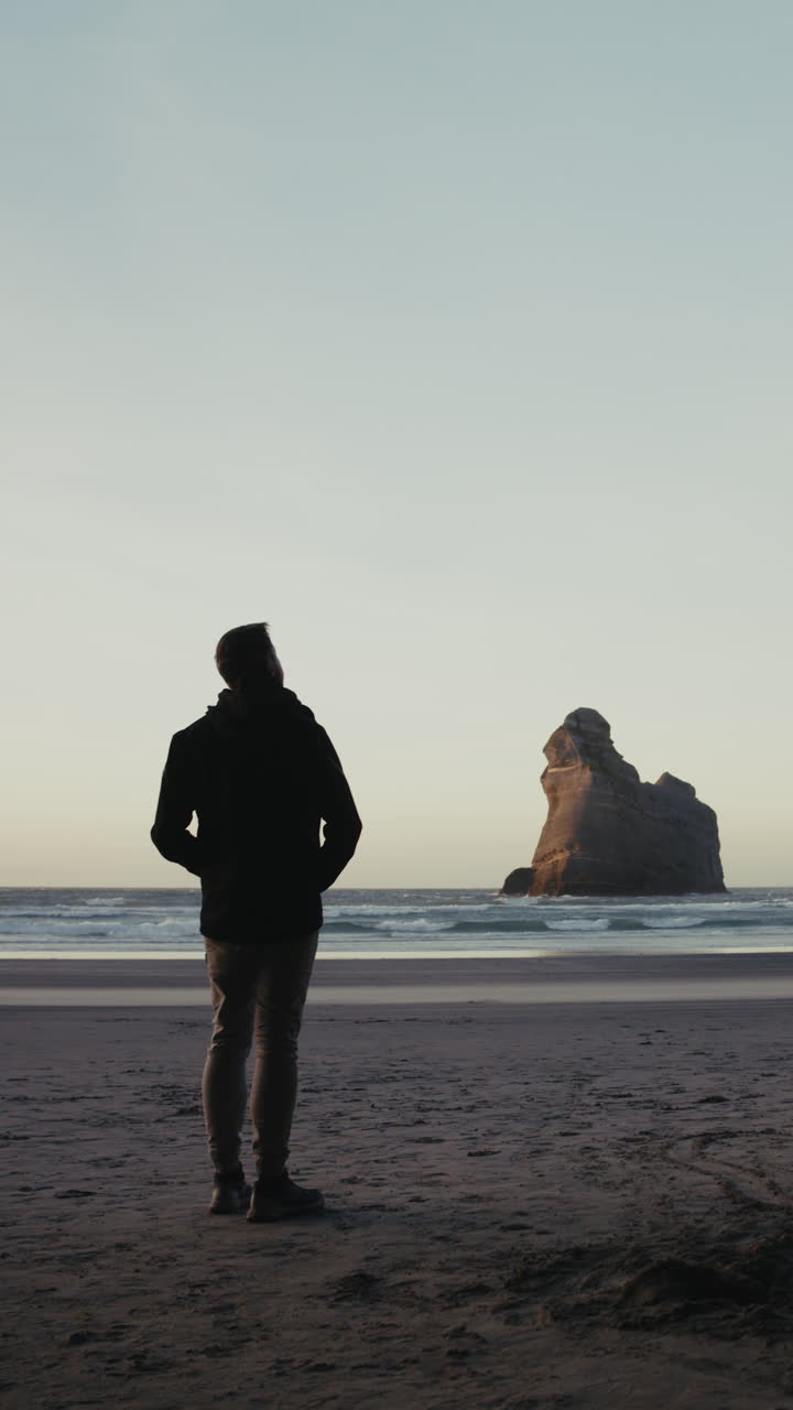 Man Contemplating the Ocean at Sunset