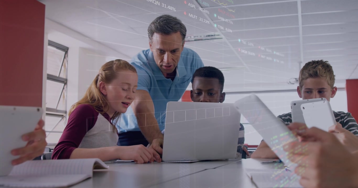 Animation of data processing over diverse students using laptops