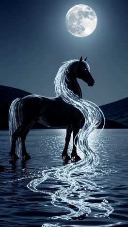 mystical black horse by moonlight