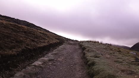 hiking up snowdon mountain during the fog