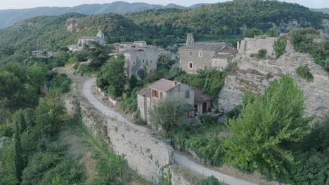 aerial drone luberon provence saignon france medieval town at sunrise