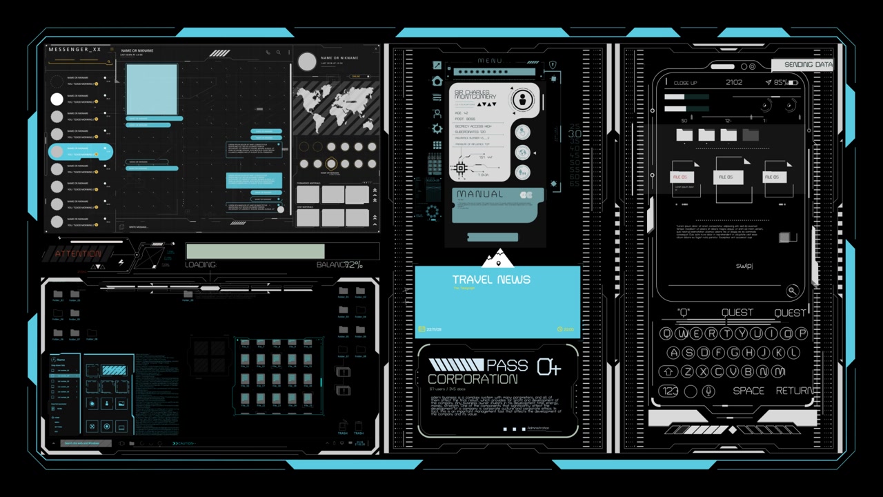Futuristic HUD Digital User Interface with Data and Graphics Animation