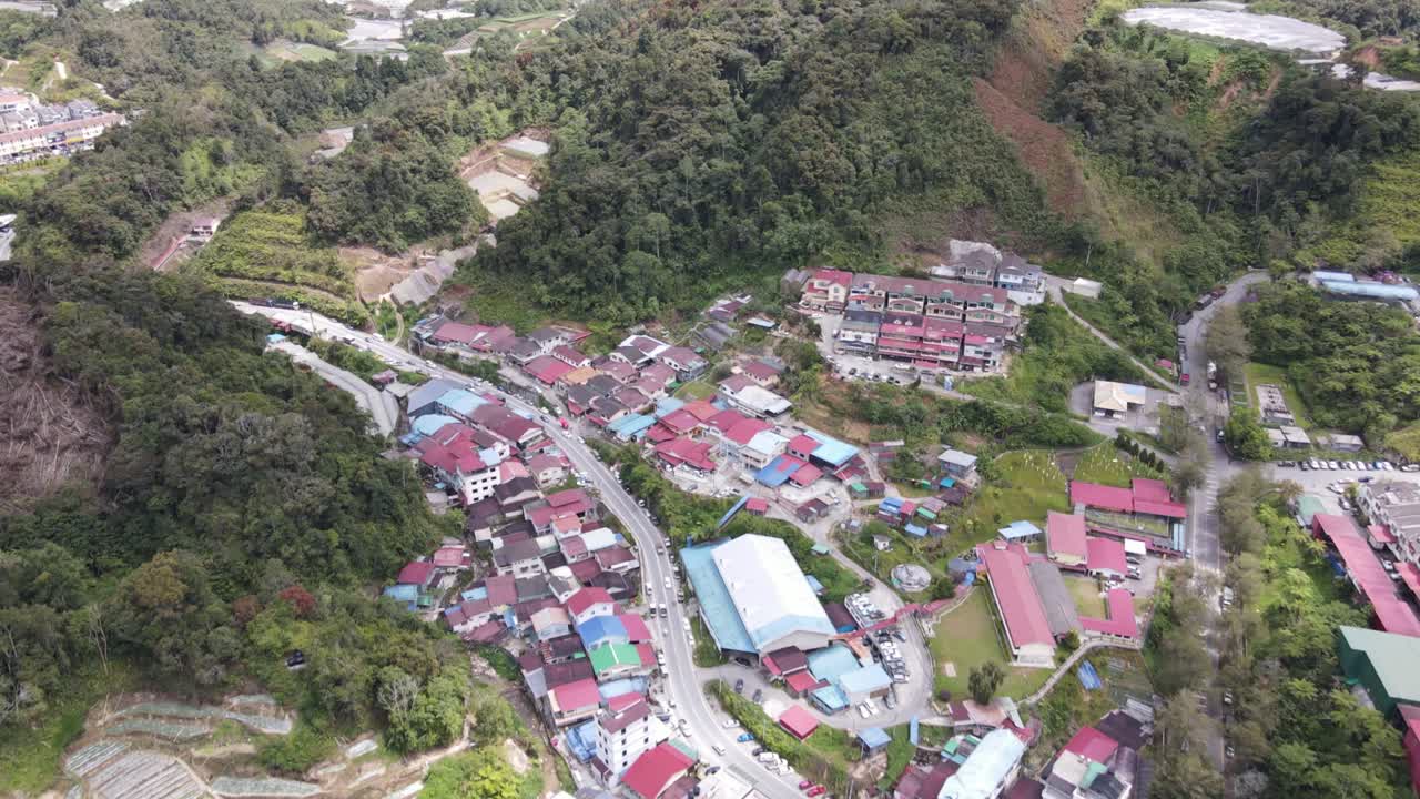 Vista panorâmica geral do Distrito de Brinchang na Área das Terras Altas de Cameron, Malásia
