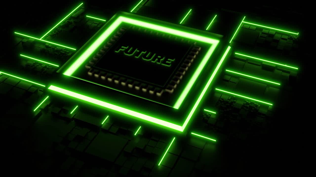 Futuristic Chip with Neon Lights
