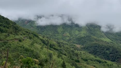 clouds and fogs over lush green forest and mountain hills in india