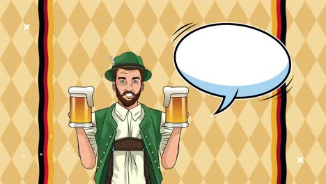 happy oktoberfest celebration animation with german man drinking beers