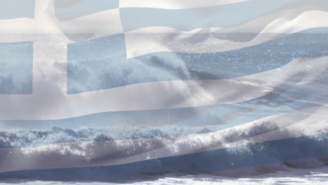 Animation-of-flag-of-greece-blowing-over-waves-in-sea