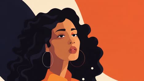 portrait of a beautiful young woman with curly hair and orange shirt exuding confidence and style against a vibrant and abstract orange backdrop, creating a striking and contemporary visual