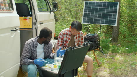 ecologists working with samples