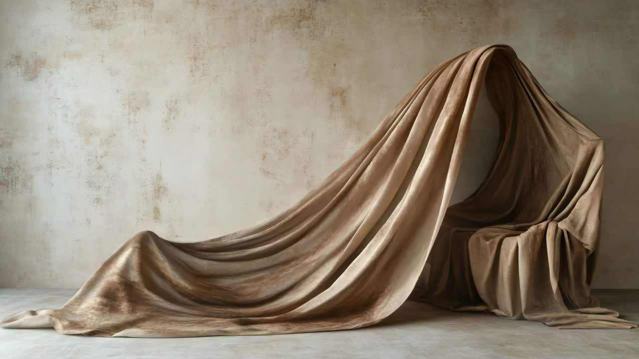 tela drapeada beige en un estudio vacío