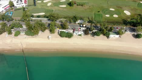 Empty-public-beach-in-Hong-Kong-due-to-Covid19-lockdown-guidelines,-Aerial-view