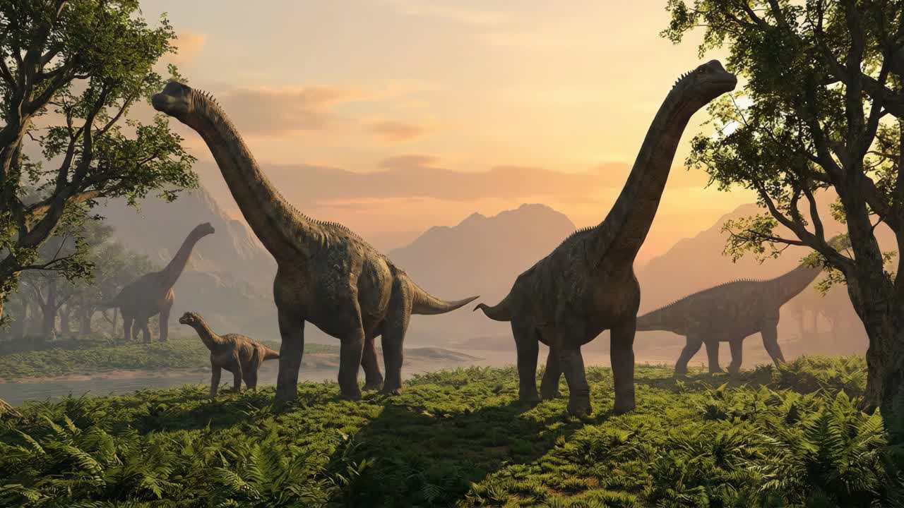 Un branco di dinosauri sauropodi in un paesaggio preistorico