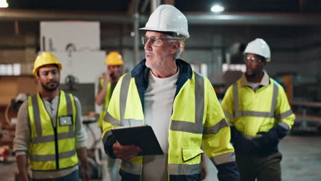 group of construction workers in a manufacturing setting