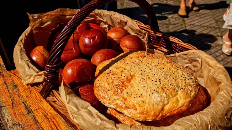 Baked goods large load buns pantry wheat ciabatta sourdough no additives staple food