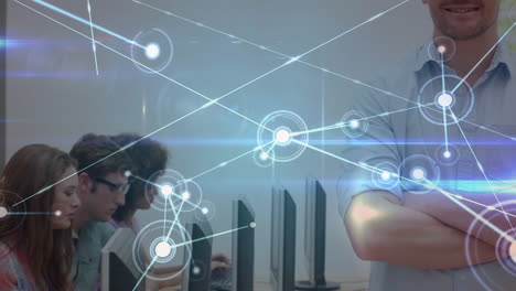 animación de datos y conexiones a través de diversos maestros y estudiantes con computadoras