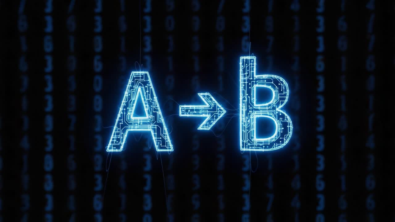 A visual representation of a data transition process, illustrating the dynamic connection between two states or points labeled A and B in a digital environment