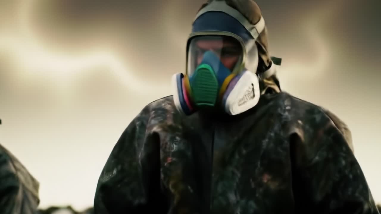 Environmental Activists in Protective Gear Work Amidst Pollution, Highlighting the Urgency of Tackling Ecological Challenges for a Sustainable Future