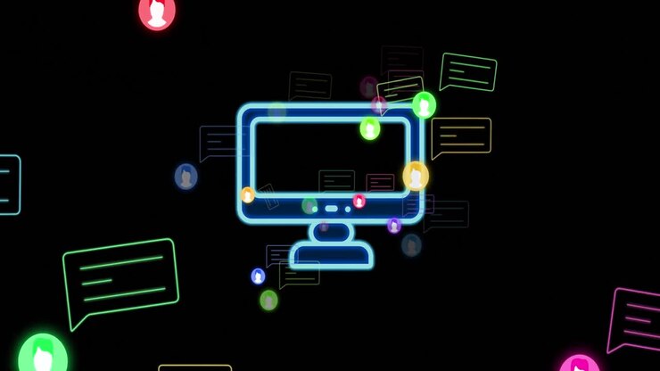Animation of media icons over computer
