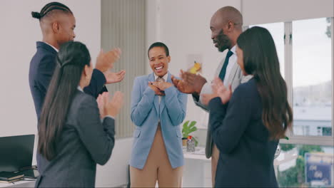 Business-people,-applause-and-black-woman