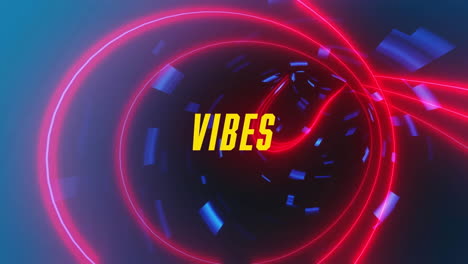digitale animatie van vibes tekst over gloeiende blauwe rode tunnel tegen blauwe achtergrond