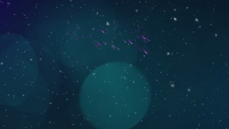 animation von lila linien und schnee, der über helle flecken auf schwarzem hintergrund fällt