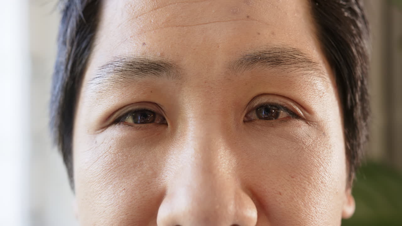 Close-up of person's face, focusing on eyes and facial expression