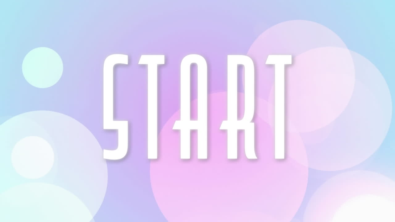 Animation of start text over glowing light trails and spots of light on purple gradient background