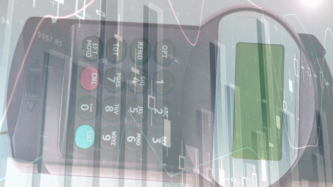 결제 터미널을 통해 금융 데이터 처리의 애니메이션