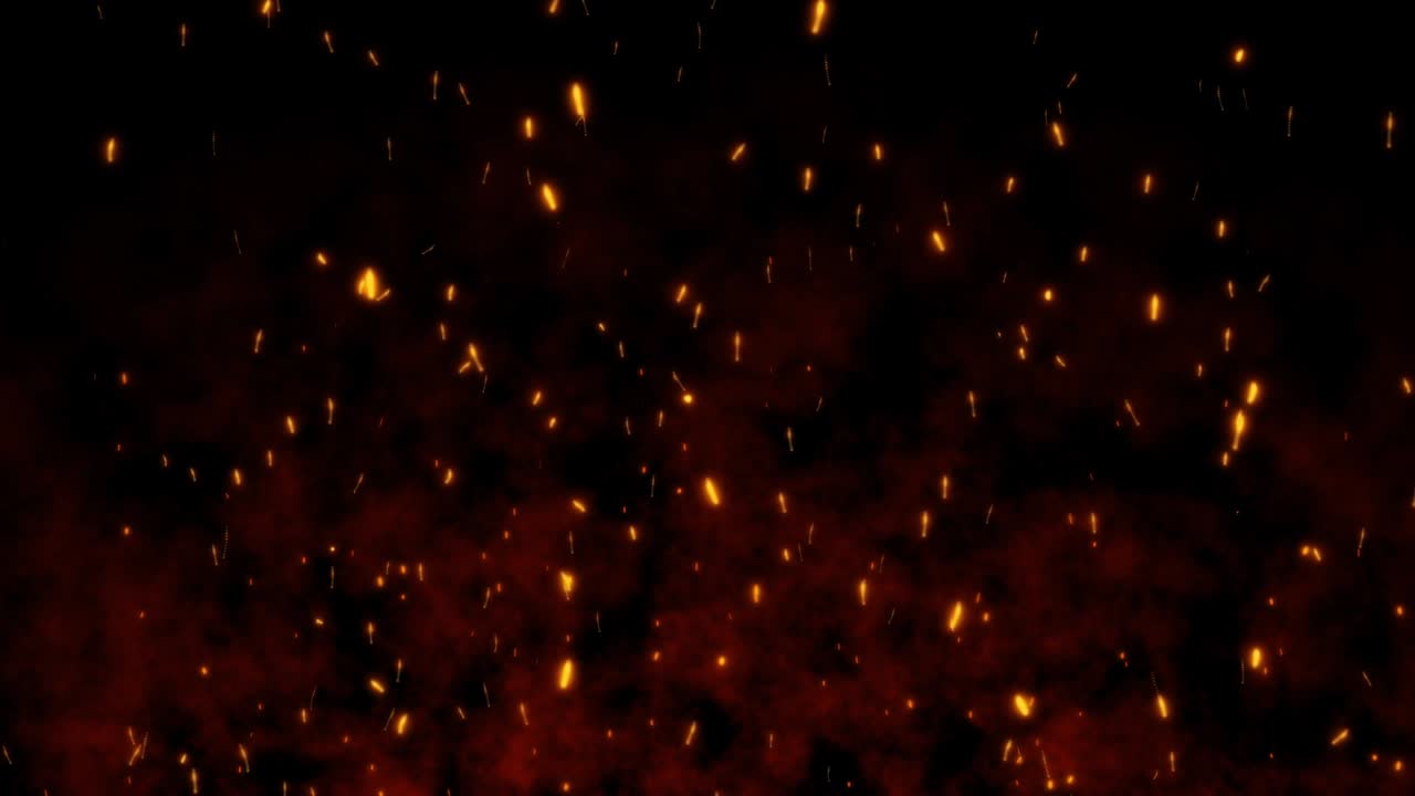 Burning red hot flying sparks fire in the night sky. Beautiful abstract background flying on black background.