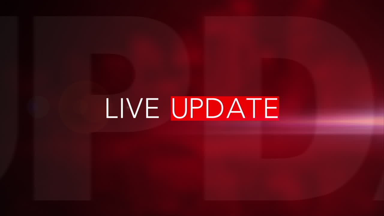 "LIVE OPDATERING" 3D-animationsgrafik med rød baggrund