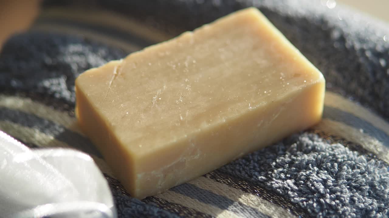 Close-up of Soap on Towel