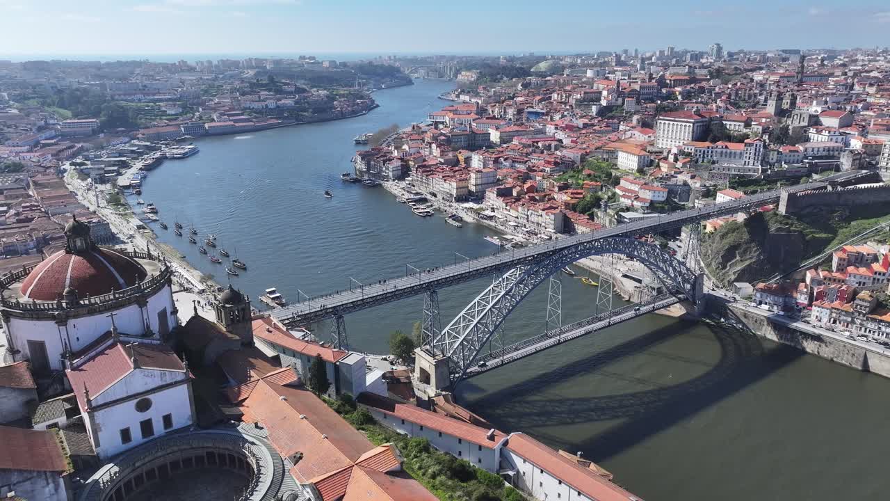 Serra Do Pilar Monastery At Porto In Porto District Portugal. Luis I Bridge. Ribeira Pier. Historical City Scene. Serra Do Pilar Monastery At Porto District In Portugal. Tourism Landmarks