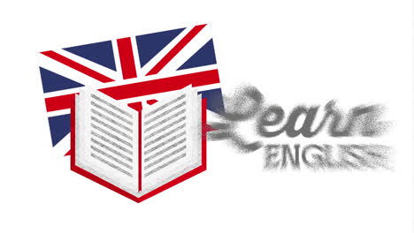 book with british flag learn english animation