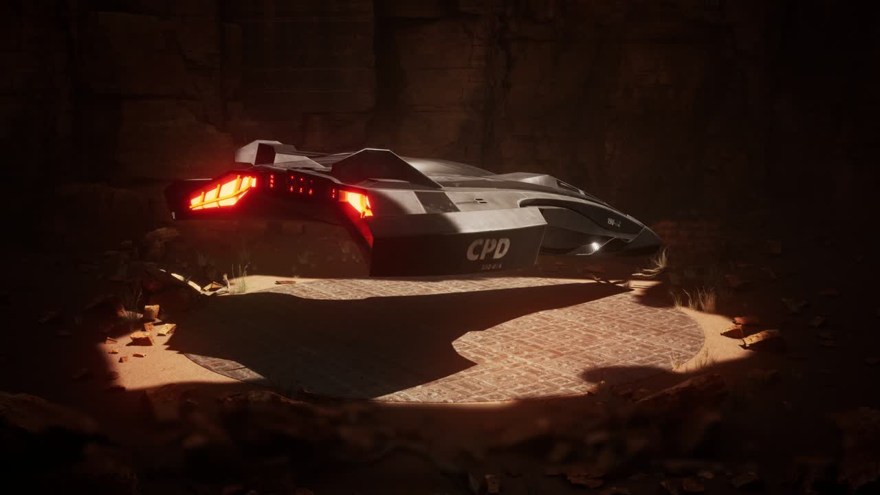 fondo en bucle de 4k con nave espacial giratoria dentro de la cueva