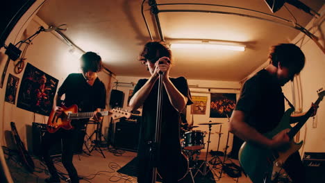 rock band in a studio