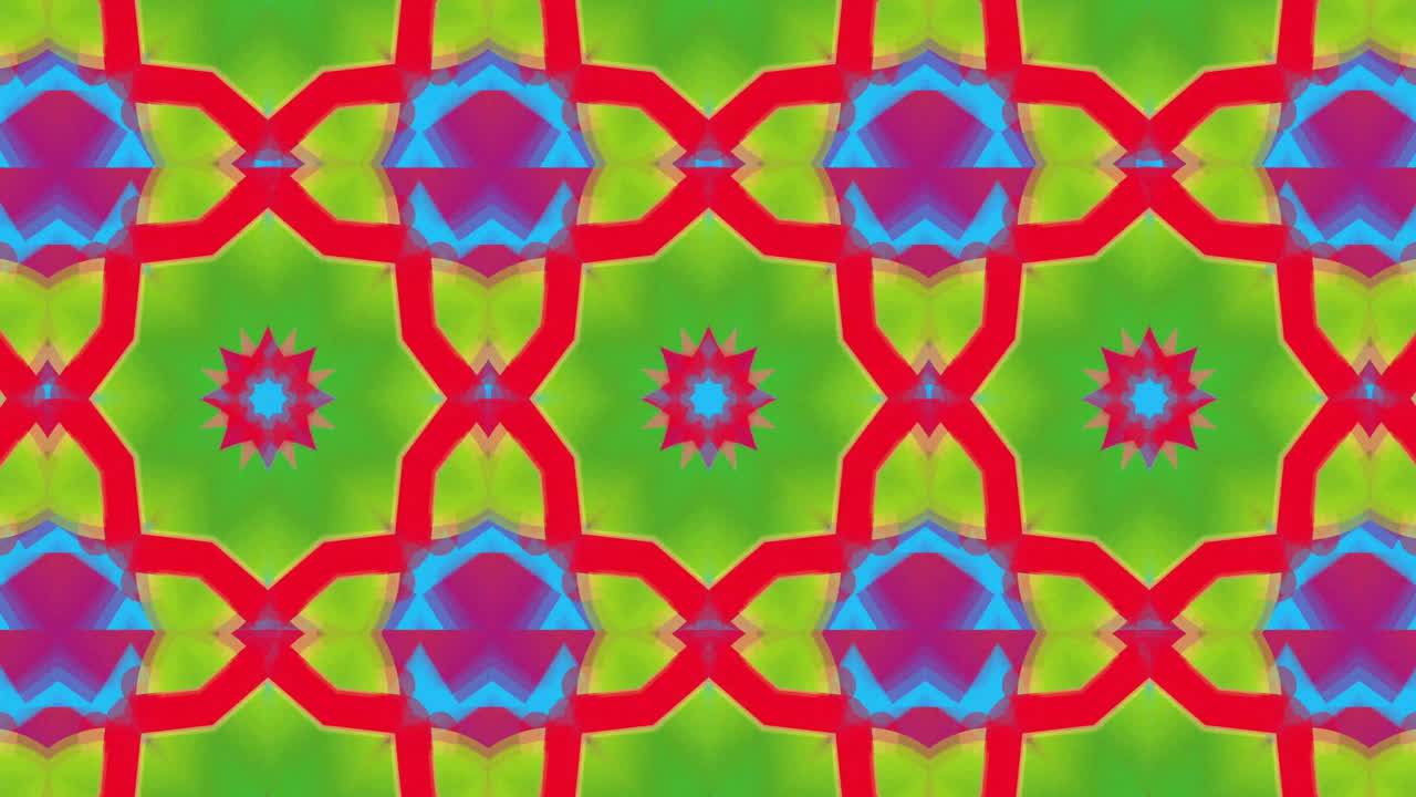 animación de un enorme texto de venta con manchas blancas sobre un patrón caleidoscópico rojo y verde