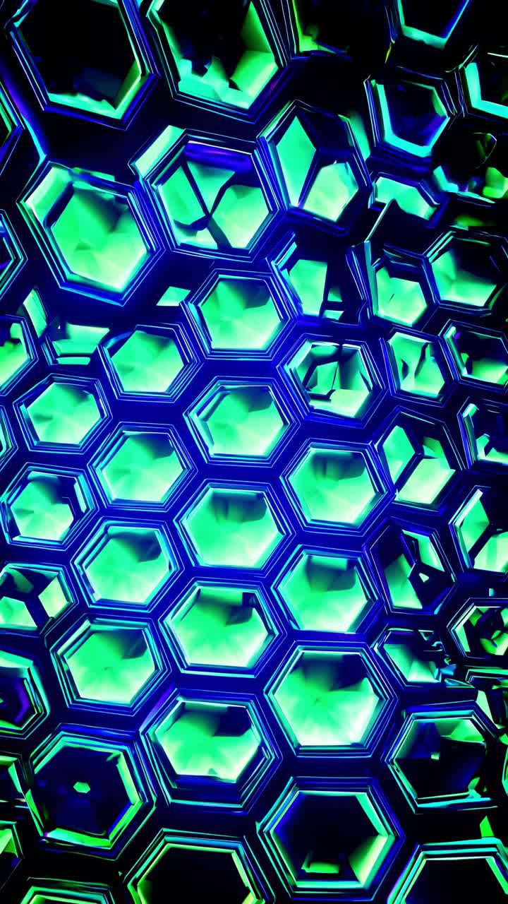 Vibrant Abstract Neon Hexagon Grid Patterns