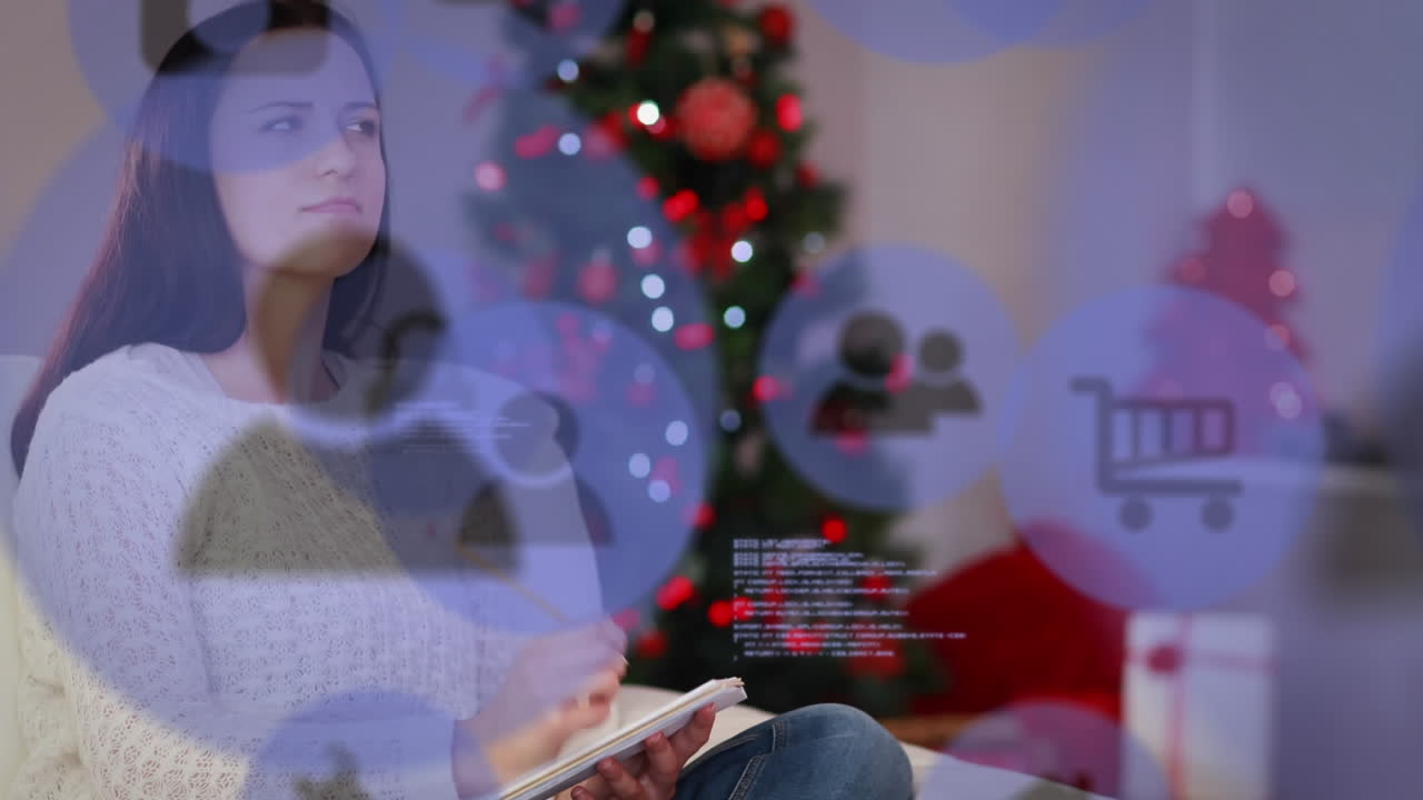 카우카스 여성 글쓰기에 대한 미디어 아이콘의 애니메이션.