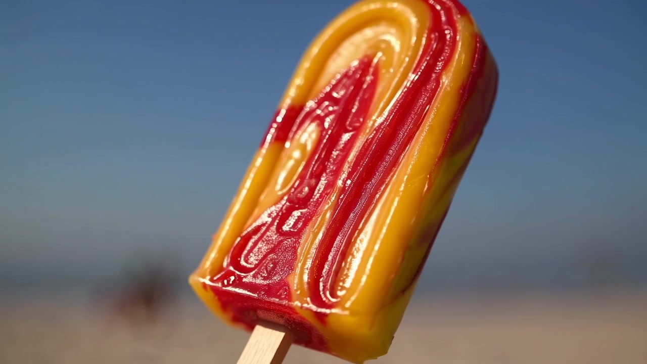 Levendige rood-gele ijslolly smeltend op een warme dag