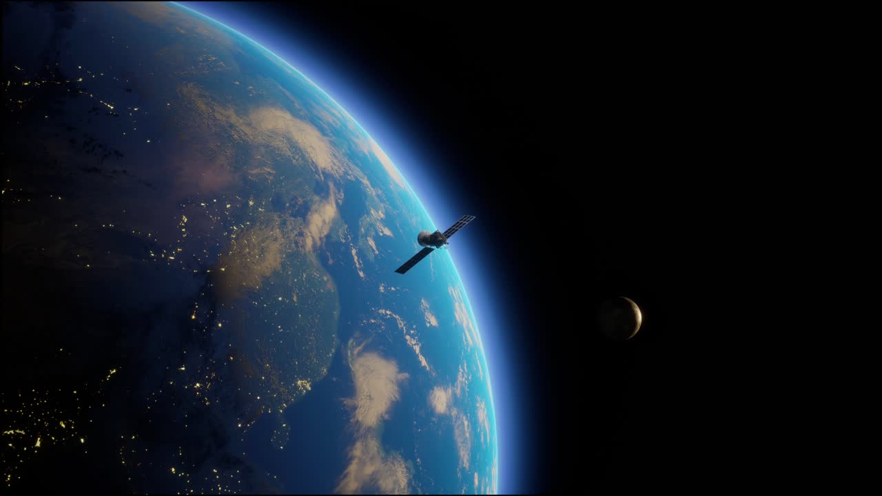 satélite artificial de la tierra. un satélite que vuela en el espacio sobre el globo