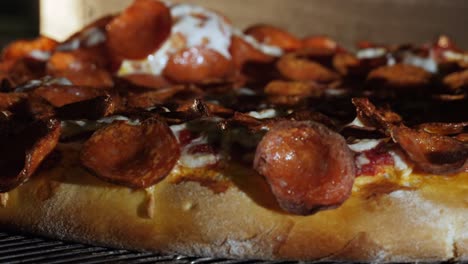 close-up of a pepperoni pizza