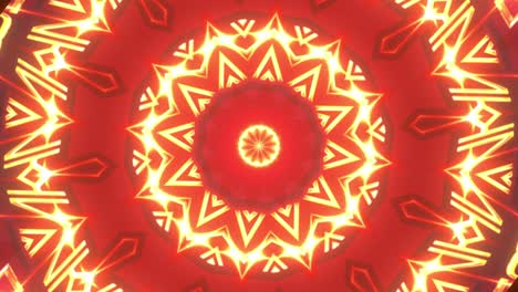 4k beautiful abstract red and gold flickering light kaleidoscope shapes seamless loop background. technology futuristic light glowing line. digital art animation motion design for fashion, vj loop.
