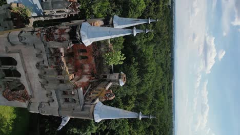 old castle in the middle of the forest, kopice, poland- vertical view